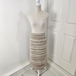 J Crew Skirt Womens XL Beige Striped Space Dyed Sweater Wrap Midi Merino Wool